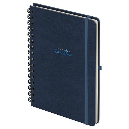 Записная книжка А5 96л., кожзам, на гребне, Greenwich Line "Just start. Blue", твердая обложка, тиснение фольгой, с петлей для ручки