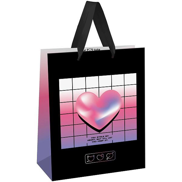 Пакет подарочный 11*14*6,5см MESHU "Heart", голографический картон