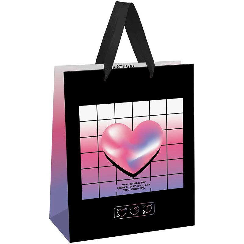Пакет подарочный 11*14*6,5см MESHU "Heart", голографический картон