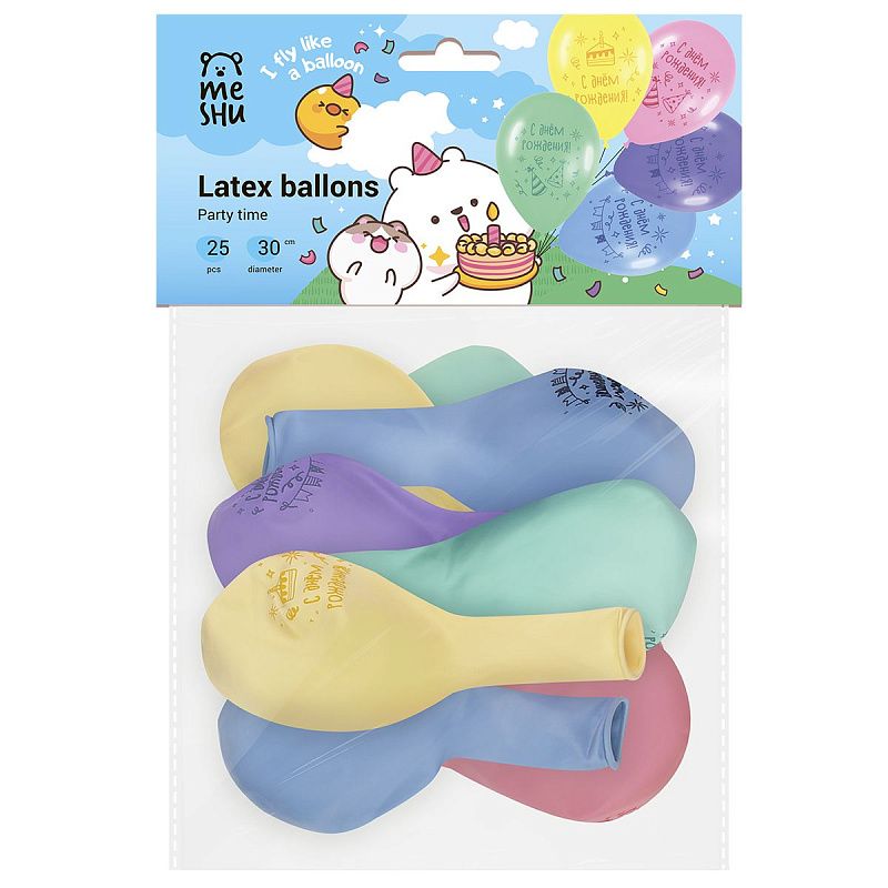 Воздушные шары, 25шт., М12/30см, MESHU "Party time", пастель, ассорти