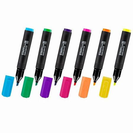 Набор текстовыделителей 6 НЕОНОВЫХ ЦВЕТОВ, АССОРТИ, STAFF College "STICK NEON", линия письма 1-4 мм, скошенный наконечник, 152534 