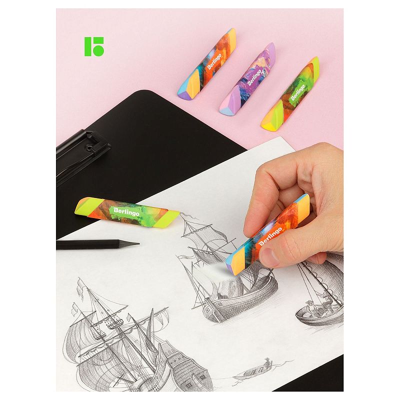 Ластик Berlingo "Collision", 6шт., треугольный, скошенный, 80*15*15мм, PVC бокс 