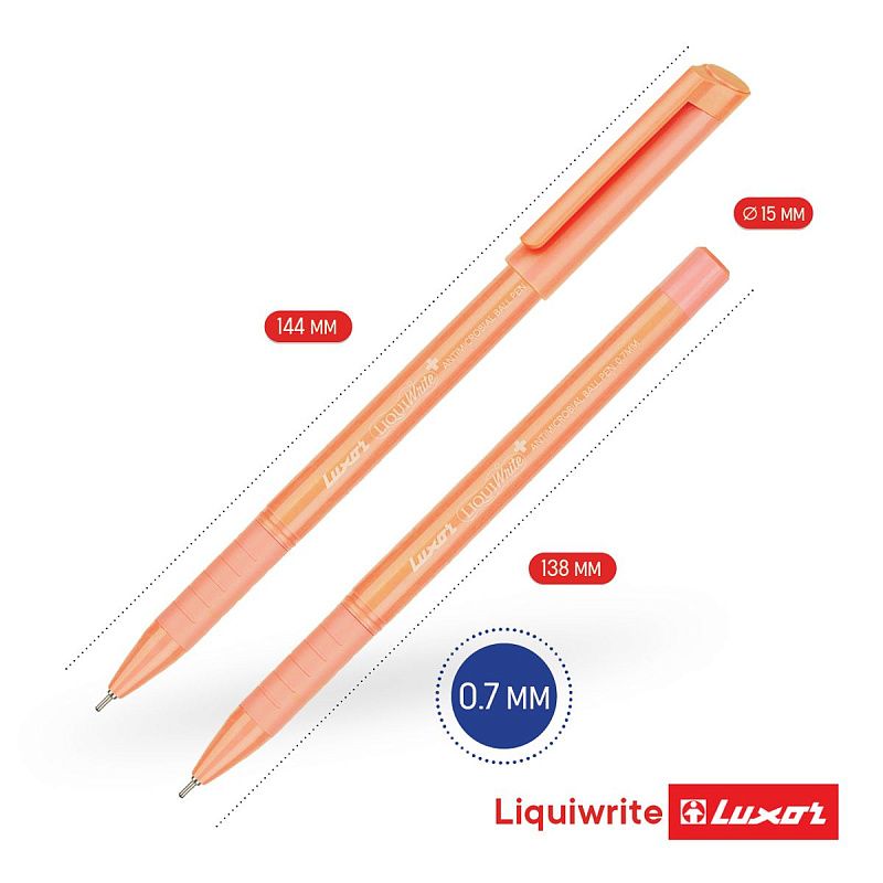 Ручка шариковая Luxor "Liquiwrite" синяя, 0,7мм, с антибактериальным грипом, корпус ассорти 
