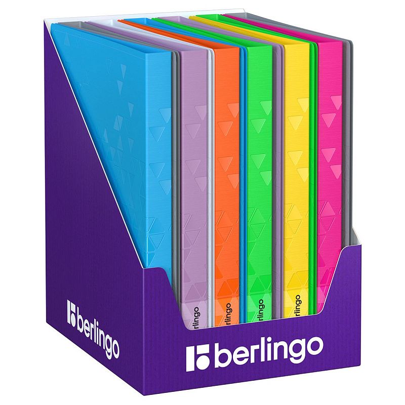 Папка на 4 кольцах Berlingo "Neon+Metallic+DoubleWhite", 24мм, 1000мкм, ассорти, D-кольца, с внутр. карманом 