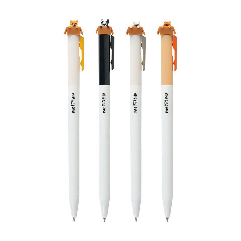 Ручка шариковая автоматическая MESHU "Meow&Woof" синяя, 0,7мм, корпус ассорти, с топпером 