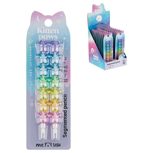 Набор карандашей сегментных ч/г MESHU "Paws", HB, 2шт в блистере, шоу-бокс