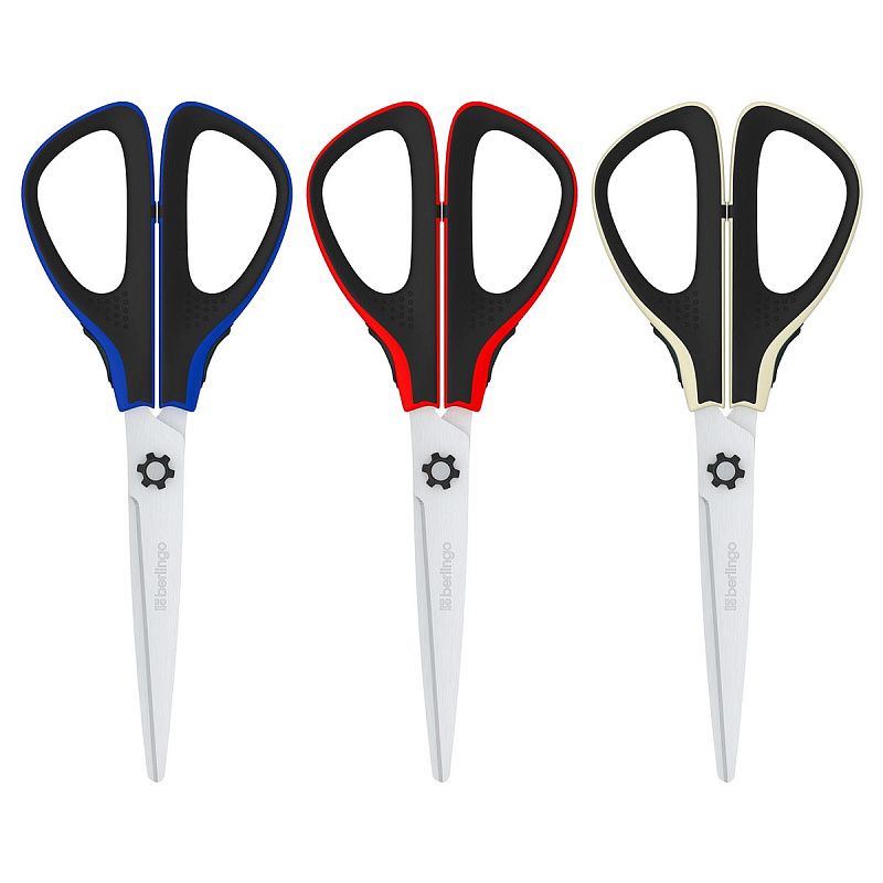 Ножницы Berlingo "Easycut 300", 20см, ассорти, мягкие вставки, европодвес