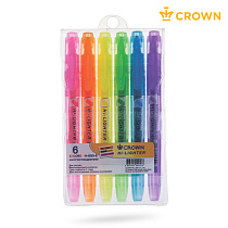 Набор текстовыделителей Crown "Multi Hi-Lighter" 06цв., 1-4мм, чехол с европодвесом