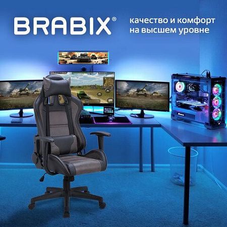 Кресло компьютерное BRABIX "GT Racer GM-100", две подушки, ткань, экокожа, черное/коричневое, 531819