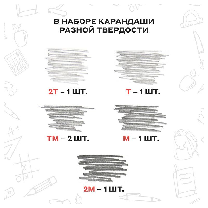 Набор карандашей ч/г Красин "Конструктор" 6шт., 2Т (H), T(H), ТМ (HB)-2, М (B), 2М (B), шестигран., заточен., карт. упаковка, европодвес 