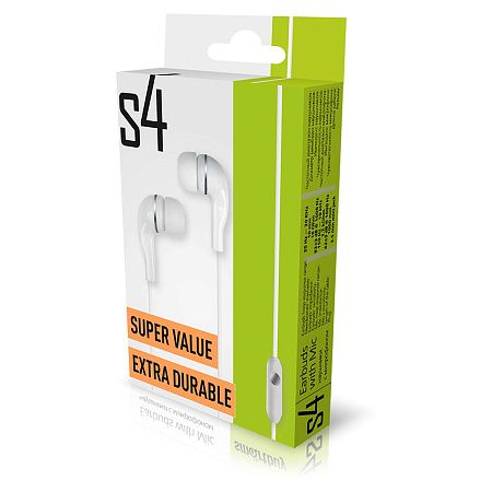 Наушники-вкладыши с микрофоном SmartBuy S4, 1м, белый
