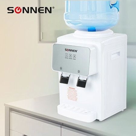 Кулер для воды SONNEN TSE-02WP, настольный, НАГРЕВ/ОХЛАЖДЕНИЕ ЭЛЕКТРОННОЕ, 2 крана, белый, 455622