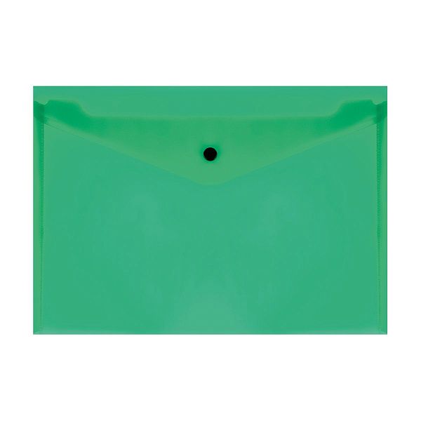 Папка-конверт на кнопке СТАММ А4, 150мкм, пластик, прозрачная, зеленая
