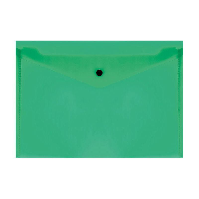 Папка-конверт на кнопке СТАММ А4, 150мкм, пластик, прозрачная, зеленая