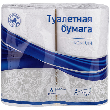 Бумага туалетная OfficeClean "Premium" 3-слойная, 4шт., тиснение, белая