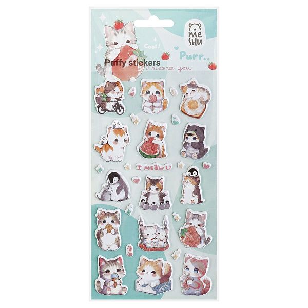 Наклейки объемные MESHU "I meow you", 10*23см, с блестками, инд. уп., европодвес