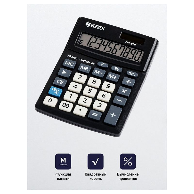 Калькулятор настольный Eleven Business Line CMB1001-BK, 10 разрядов, двойное питание, 102*137*31мм, черный