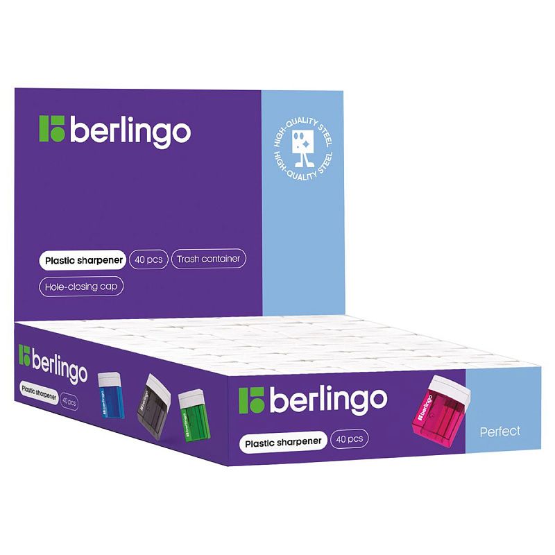 Точилка пластиковая Berlingo "Perfect" 1 отверстие, контейнер, ассорти 