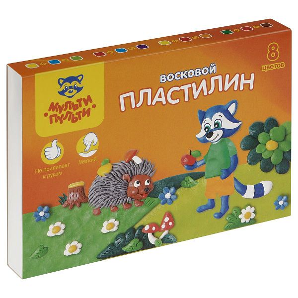 Пластилин Мульти-Пульти "Енот в лесу", 08 цветов, 120г, восковой, со стеком, картон, европодвес