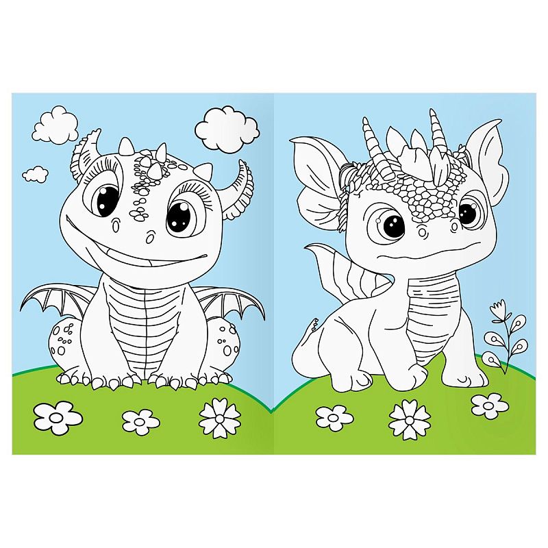 Раскраска А4 ТРИ СОВЫ "Дракончики", 16стр., цветной фон