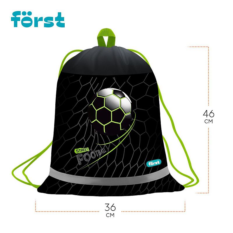 Мешок для обуви 1 отделение Först "Street Football", 360*460мм, вентиляционная сеточка, светоотражающая полоса 