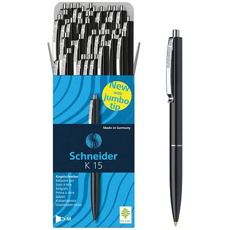 Ручка шариковая автоматическая Schneider "K15" черная, 1,0мм, корпус черный, ш/к 