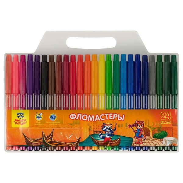 Фломастеры Мульти-Пульти "Енот в Венеции", 24цв., смываемые., блистер, европодвес