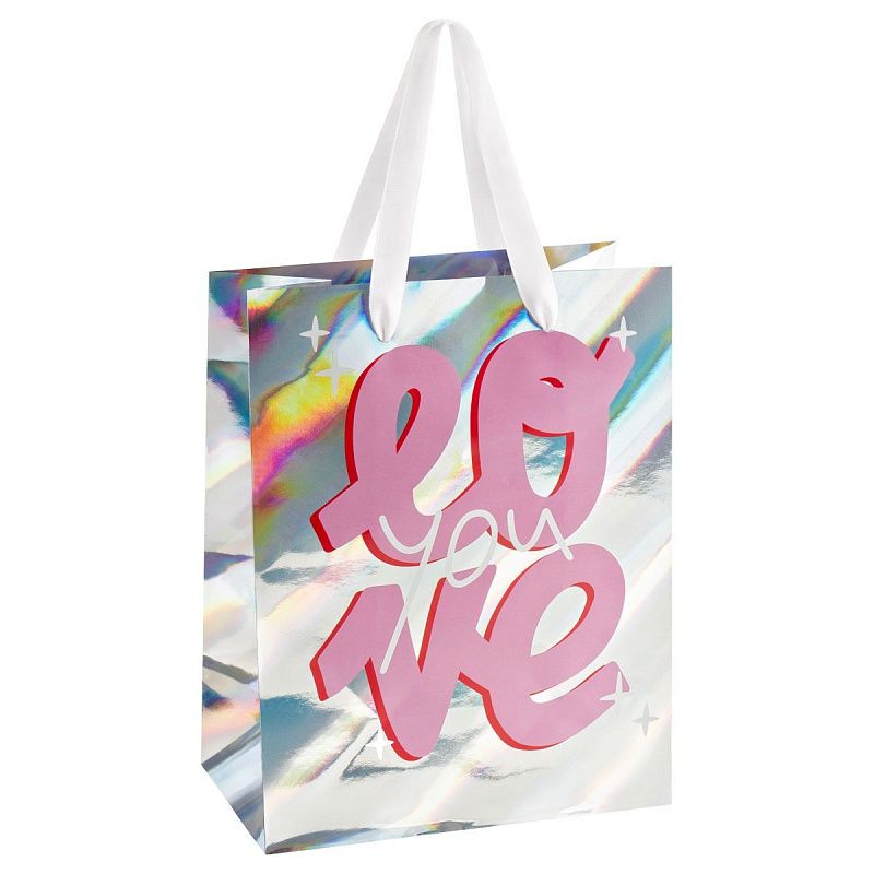 Пакет подарочный 18*23*10см MESHU "Love", голографический картон