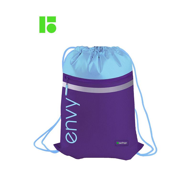 Мешок для обуви 1 отделение Berlingo "Envy", 360*470мм, светоотражающая лента, карман на молнии, голубой 