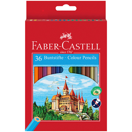 Карандаши цветные Faber-Castell "Замок", 36цв., шестигр., заточ.+точилка, картон, европодвес