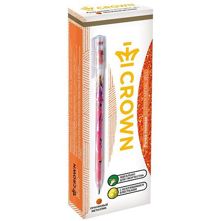 Ручка гелевая Crown "Glitter Metal Jell" оранжевая с блестками, 1,0мм 