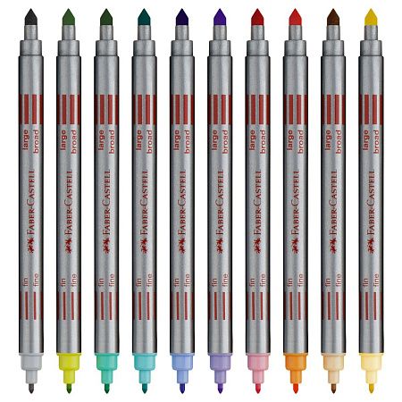 Фломастеры двусторонние Faber-Castell, 10 паст.цв., смываемые, пластик.уп., европодвес