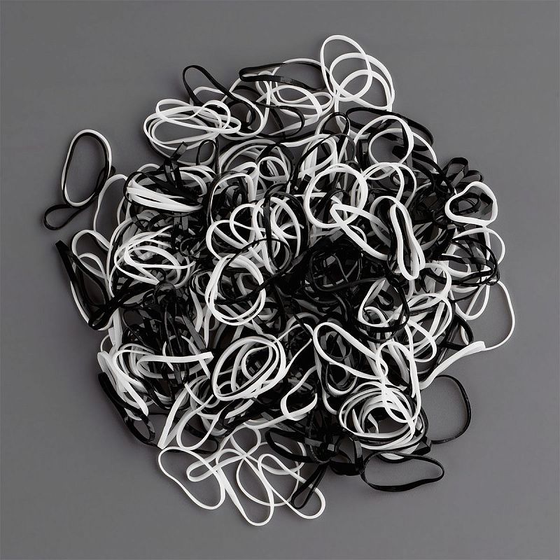 Резинки для волос MESHU, белые/черные, 300шт., диаметр 2см, европодвес