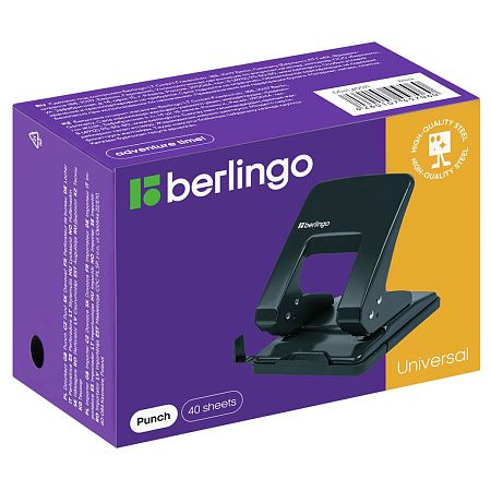 Дырокол Berlingo "Universal" 40л., металлический, черный, с линейкой