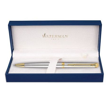 Ручка подарочная шариковая WATERMAN "Hemisphere Stainless Steel GT", серебристый корпус, позолоченные детали, синяя, S0920370 