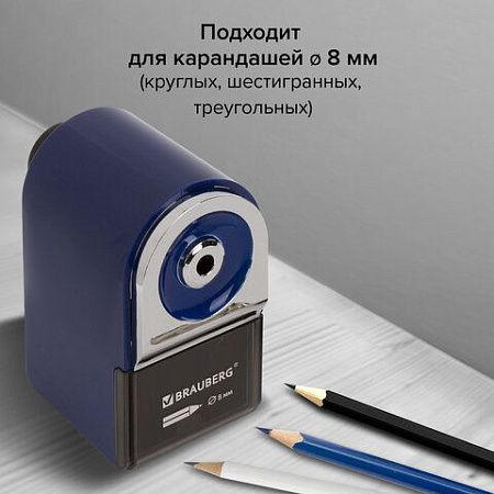 Точилка механическая BRAUBERG "ORIGINAL", для чернографитных и цветных карандашей, крепление к столу, корпус синий, 228480 