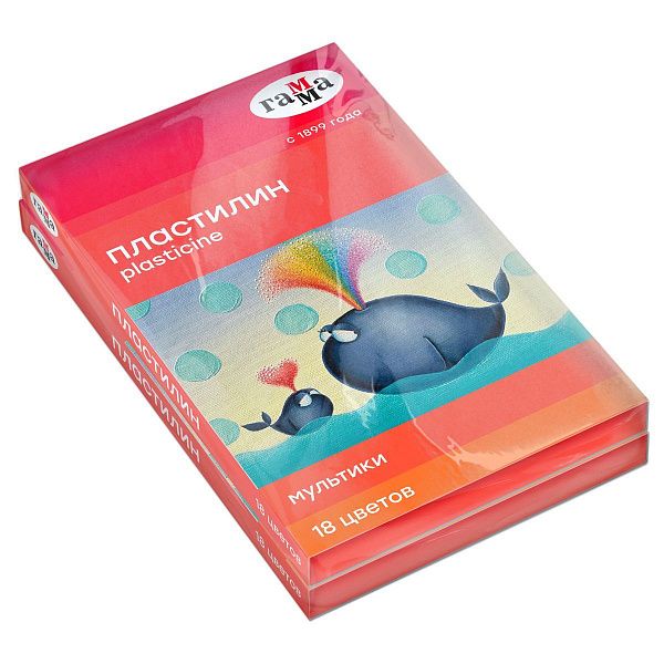 Пластилин Гамма "Мультики", 18 цветов, 360гр, со стеком, картонная упаковка (2 шт)