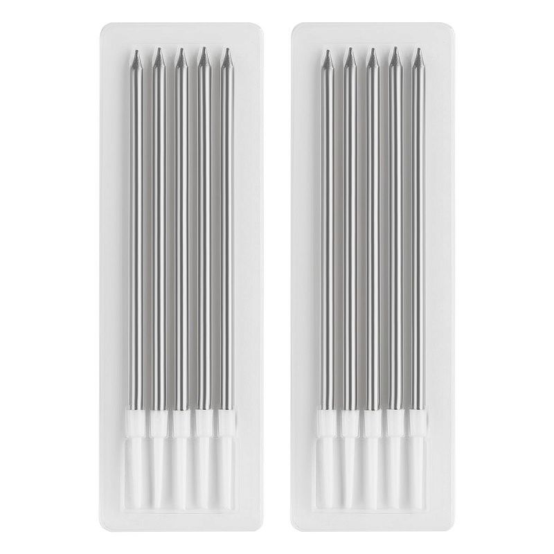 Свечи для торта с держателями MESHU "Straight silver", 14см, 10шт
