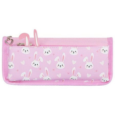 Пенал мягкий ЮНЛАНДИЯ, 2 отделения, полиэстер, Bunnies, розовый, 21х9х6 см, 272346 