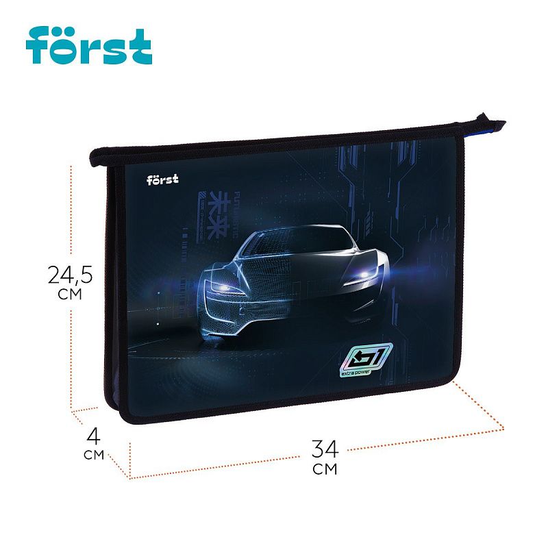 Папка для тетрадей 1 отделение, А4 Först "Extra Power" , 340*245*40 мм, пластик, на молнии 