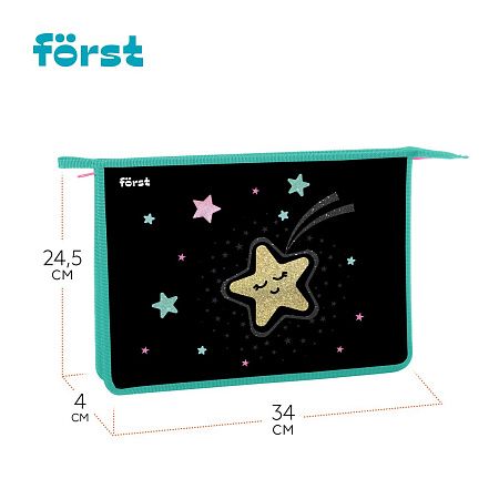 Папка для тетрадей 1 отделение, А4 Först "Stars", 340*245*40мм, пластик, на молнии 