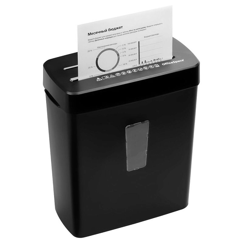 УЦЕНКА - Уничтожитель документов OfficeSpace DS813, 4 ур. секр., 4*39мм, 8 листов, 13л., CD, карты (осн 346323)