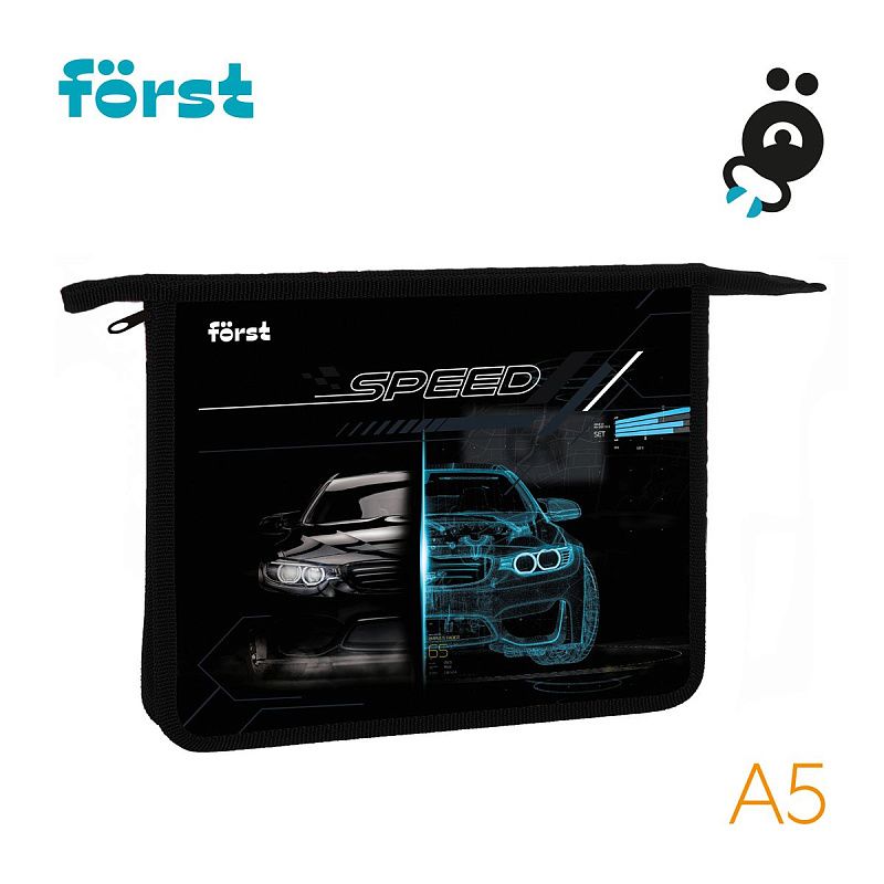 Папка для тетрадей 1 отделение, А5 Först "Racing speed", 240*205*40мм, пластик, на молнии 