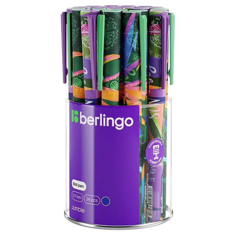 Ручка шариковая Berlingo "Jumble" синяя, 0,7мм, грип, рисунок на корпусе, soft-touch, ассорти 