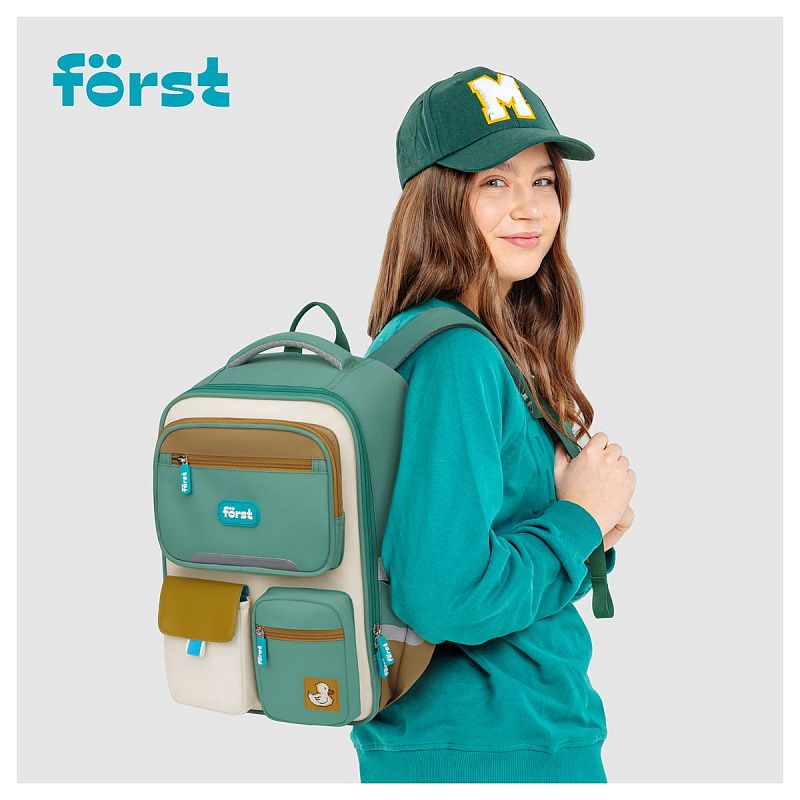 Ранец Först F-Style "Green" 38*26,5*16 см, 1 отделение, 6 карманов, анатомическая спинка 