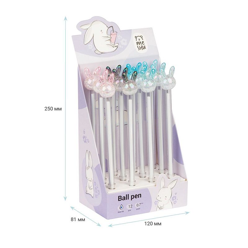 Ручка шариковая MESHU "Crystal Rabbit" синяя, 0,7мм, корпус ассорти, с топпером 