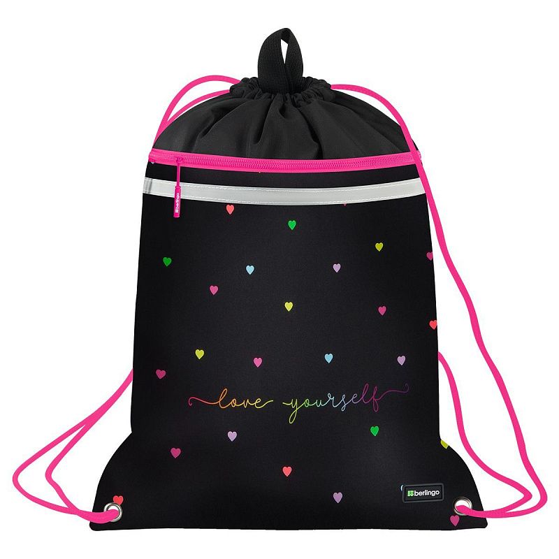 Мешок для обуви 1 отделение Berlingo "Love Yourself", 360*460мм, вентиляционная сеточка , светоотражающая лента, карман на молнии