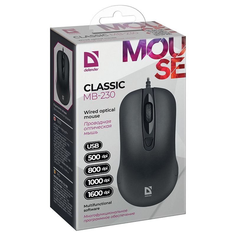 Мышь Defender Classic MB-230, USB, черный, 3btn+Roll
