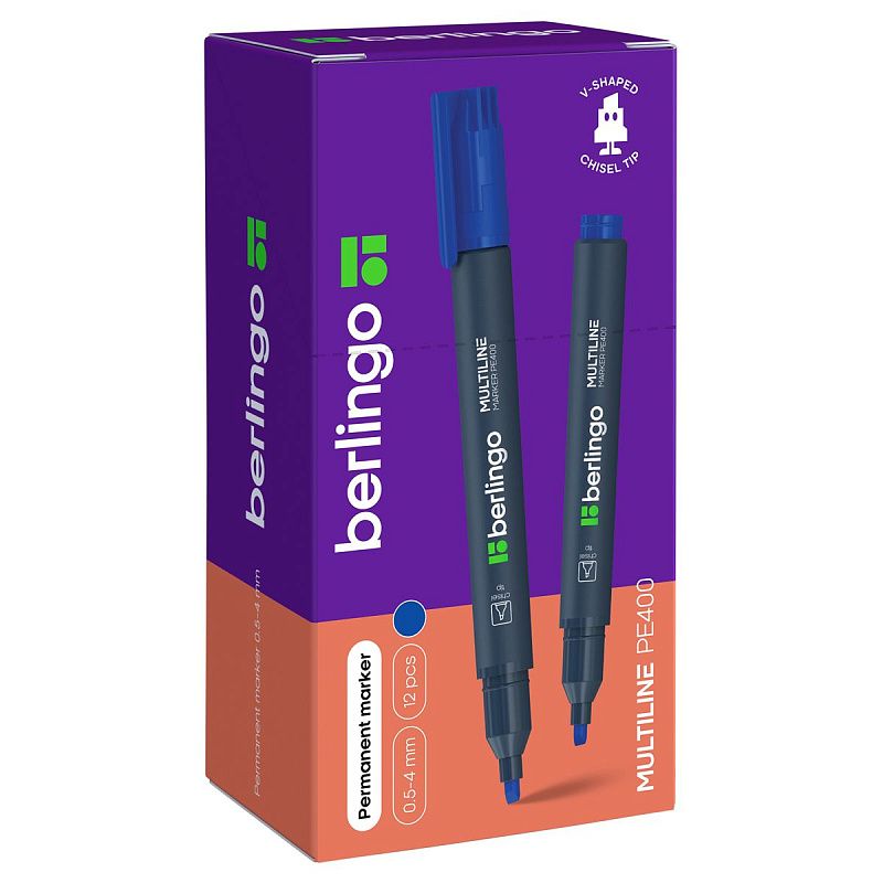 Маркер перманентный Berlingo "Multiline PE400" синий, скошенный, 0,5-4мм 