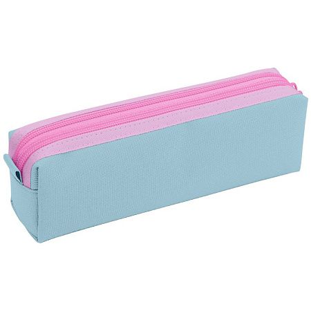 Пенал мягкий 2 отделения, 210*60*50 Berlingo "Pinky blue", полиэстер, цветные молнии 